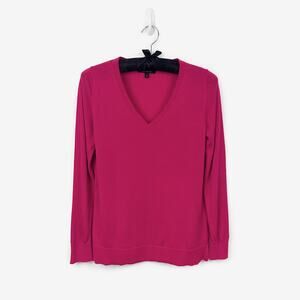 Banana Republic Washable Merino Wool V-Neck Sweater Medium Raspberry Sorbet Pink